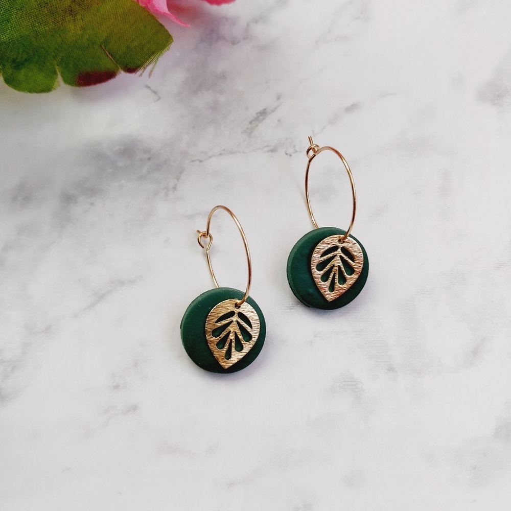 OpalGlaze Clay Spring Green Hoops Hand crafted Earrings.